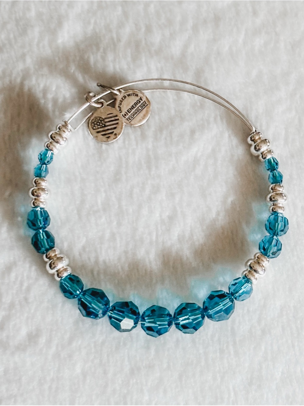Alex and Ani Teal Swarovski Beaded Bangle - Silver